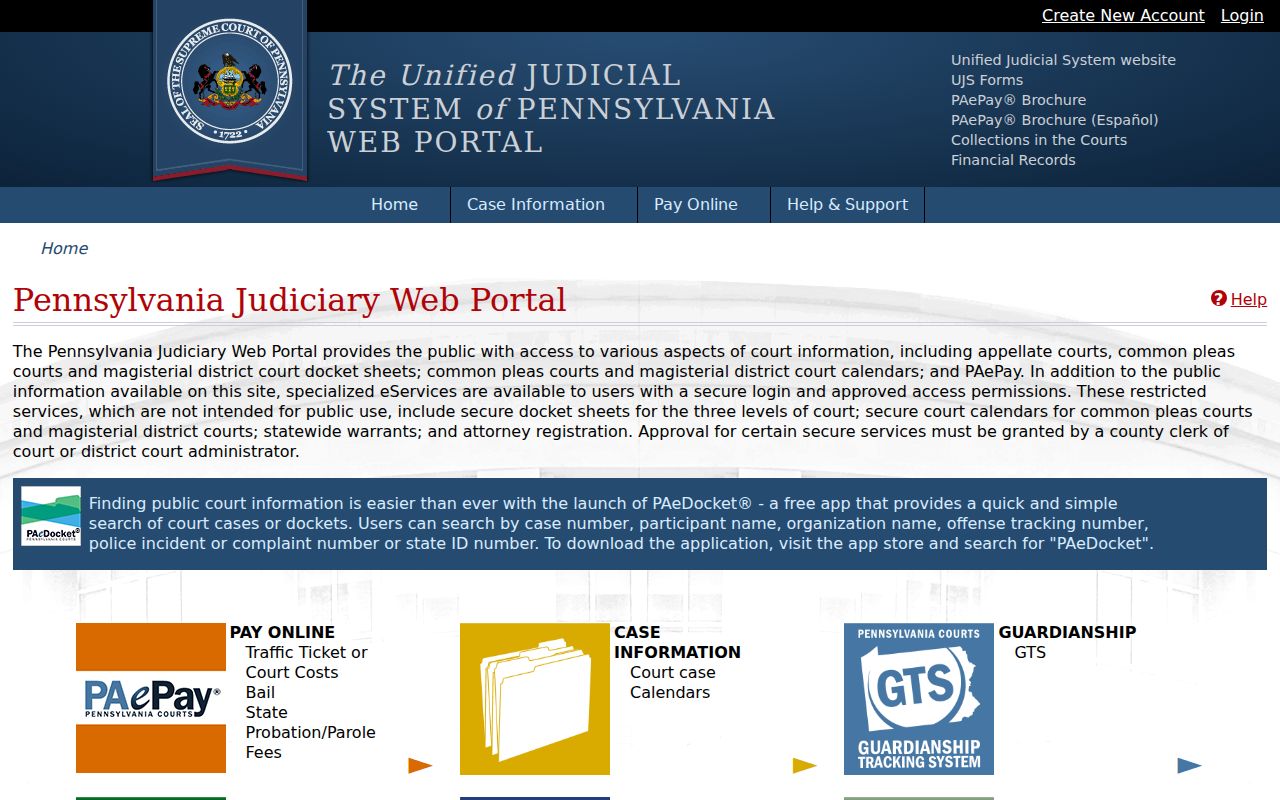 Erie residents directory Pennsylvania UJS court docket search