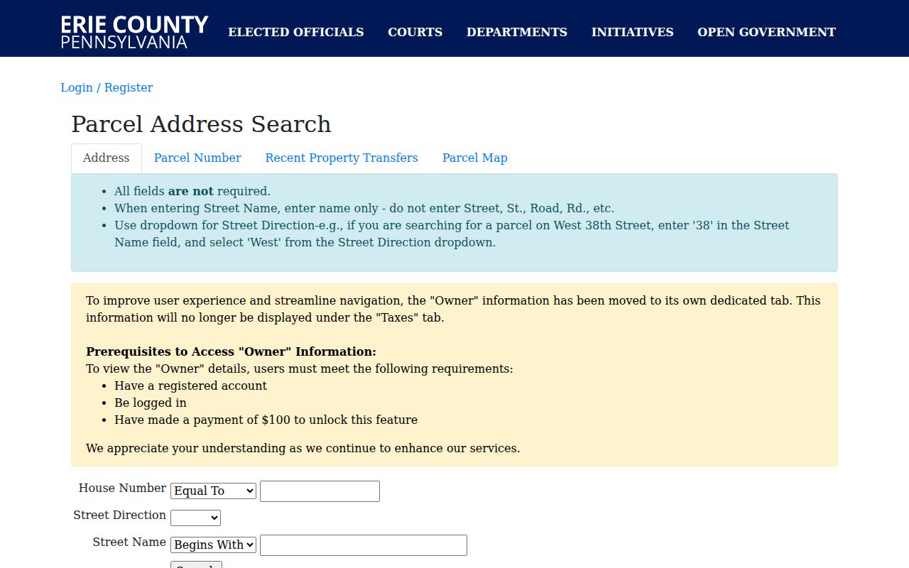 Erie residents directory Erie County property search controls