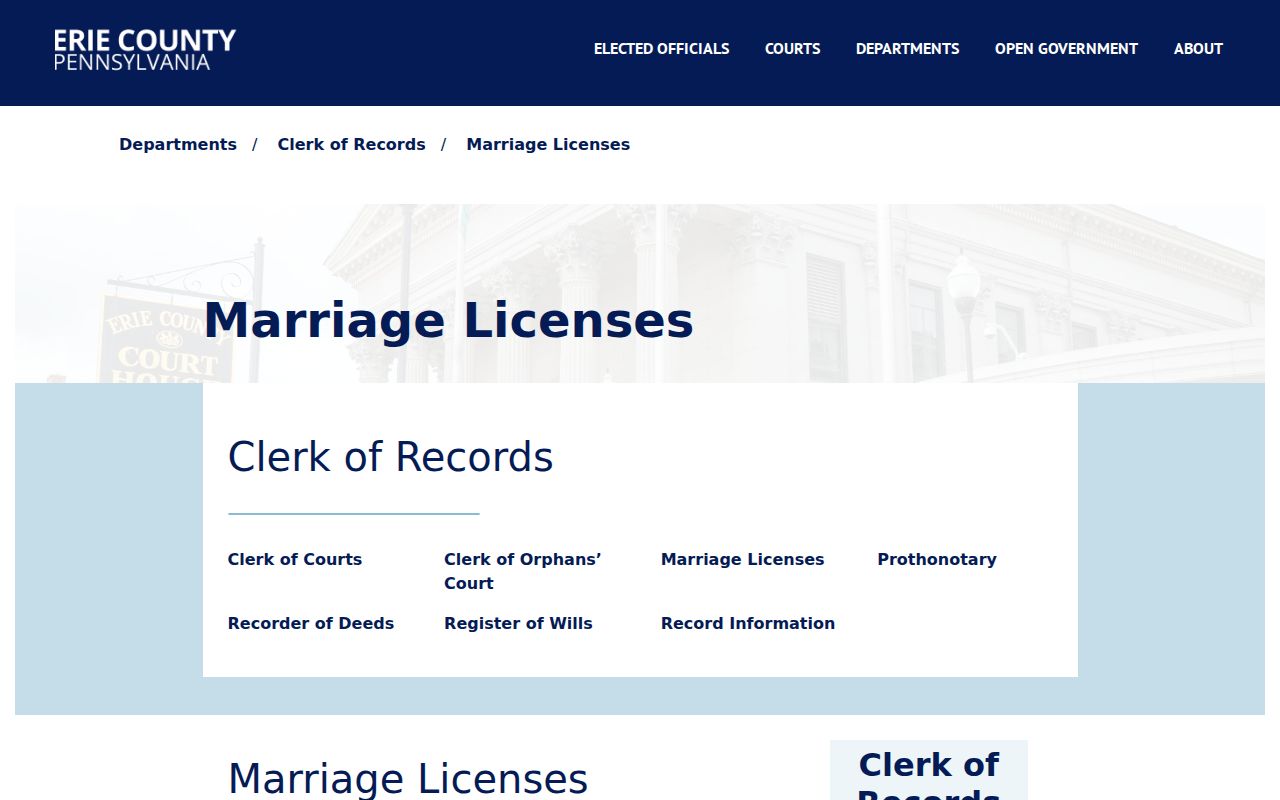 Erie resident lookup marriage record request information from Erie County