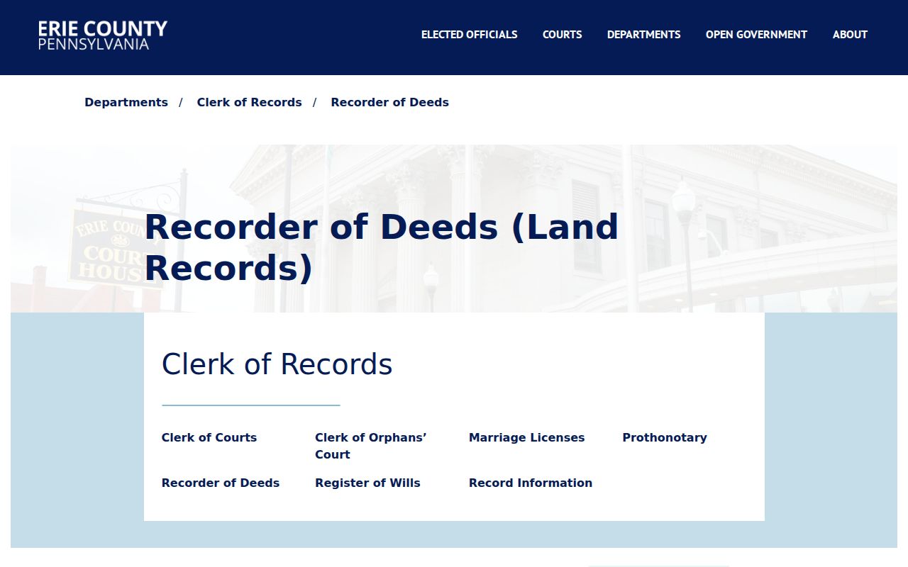 Erie street directory Recorder of Deeds instrument source